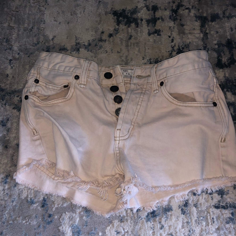 free people cream denim shorts